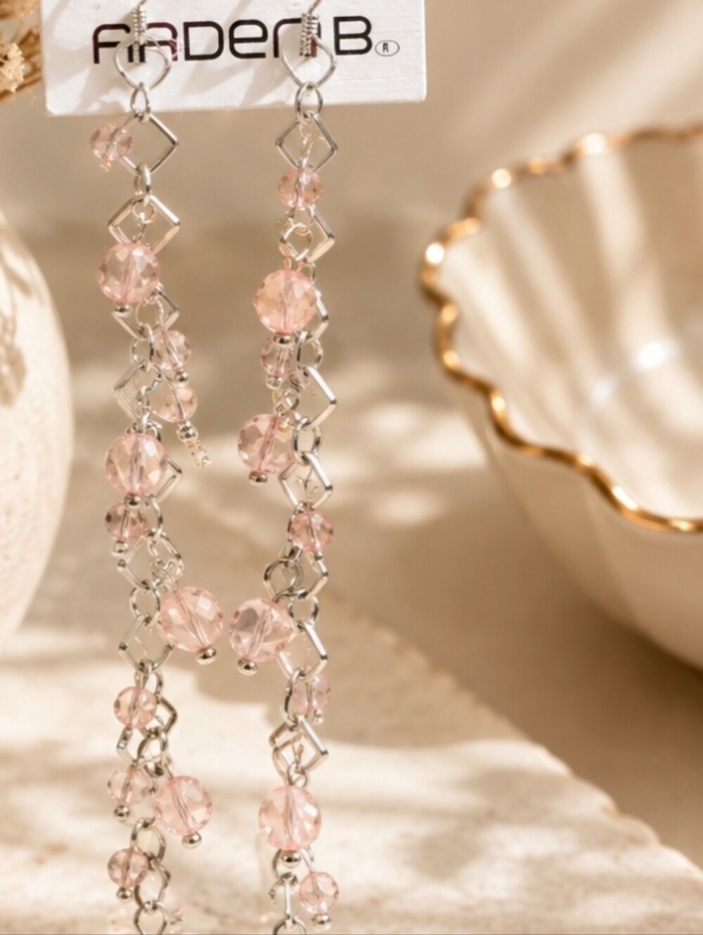 Vintage Y2K Arden B Pink Beaded Long Dangle Earrings - Picture 6 of 6